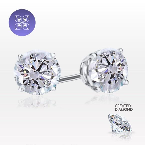 1 Carat Round Cut Lab Created Diamond Stud Earrings Push Back Bridal Ear… - Picture 2 of 10